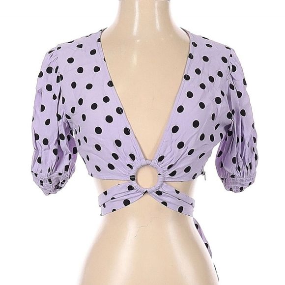 REVOLVE Tularosa Nanette Wraparound Tie Polka Dot crop top Purple Black Size xs - Picture 3 of 6